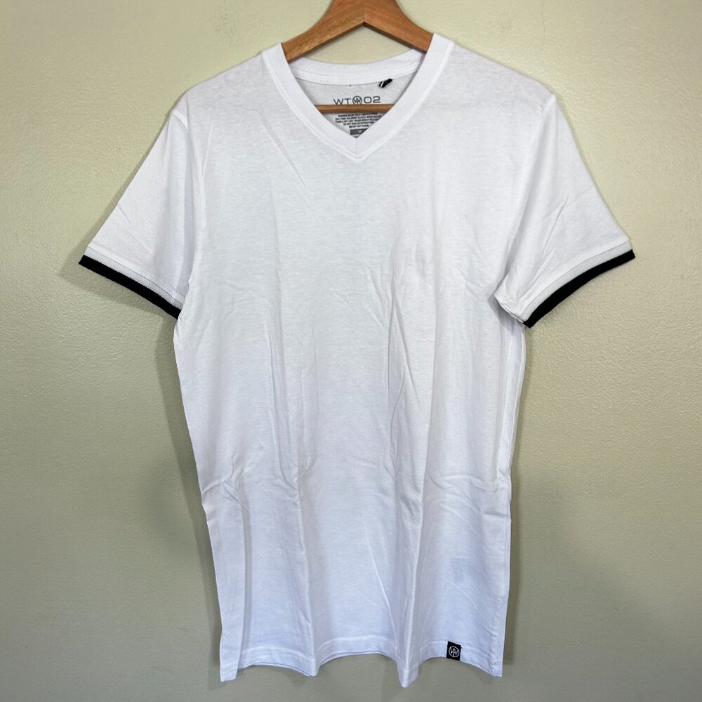 New - WT O2 shirt - v-neck - Medium - White with grey and black sleeve trim